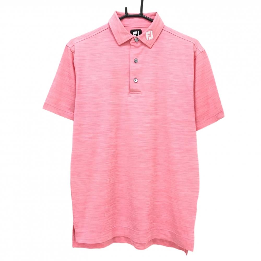 【超美品】フットジョイ 半袖ポロシャツ 杢ピンク 襟ロゴ刺しゅう メンズ M ゴルフウェア FootJoy