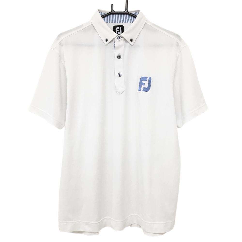 フットジョイ 半袖ポロシャツ 白 ロゴ刺しゅう ボタンダウン メンズ XL ゴルフウェア FootJoy