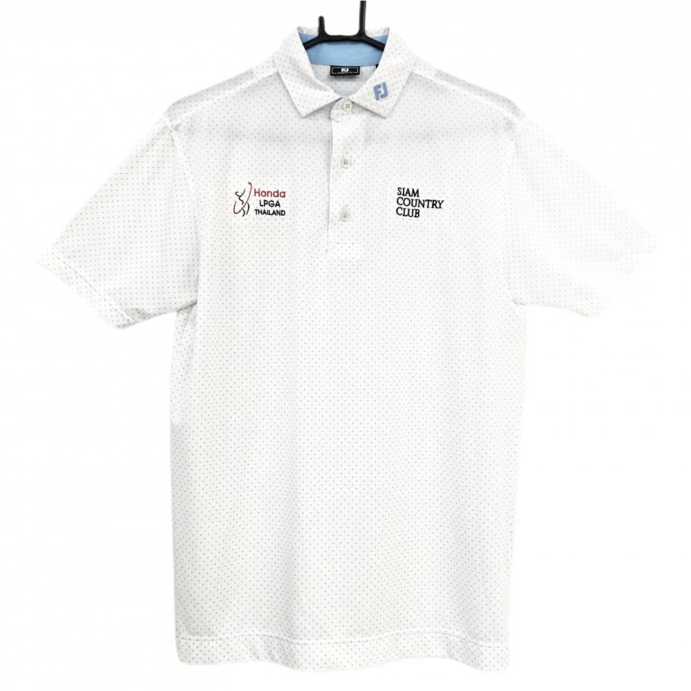 【美品】フットジョイ 半袖ポロシャツ 白×ライトブルー ドット Honda LPGA THAILAND SIAM COUNTRY CLUB メンズ S ゴルフウェア FootJoy