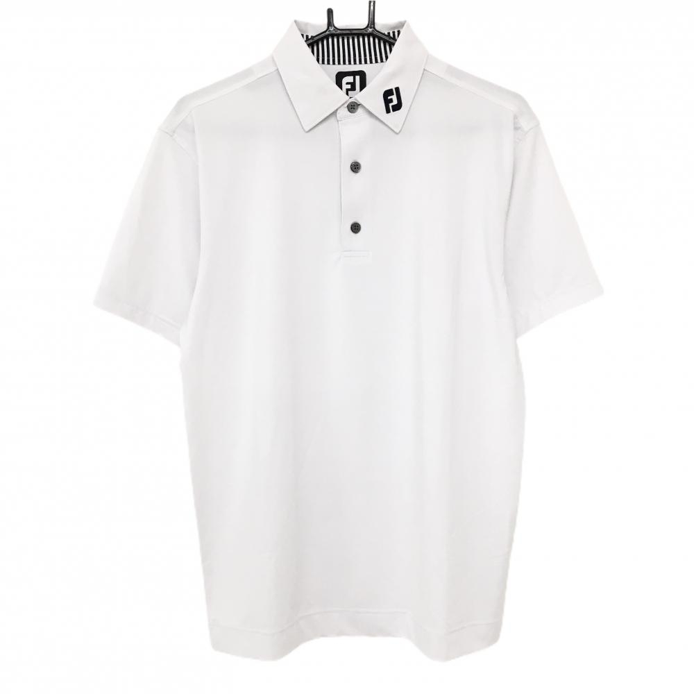 【美品】フットジョイ 半袖ポロシャツ 白×ネイビー 襟ロゴ刺しゅう  メンズ M ゴルフウェア FootJoy