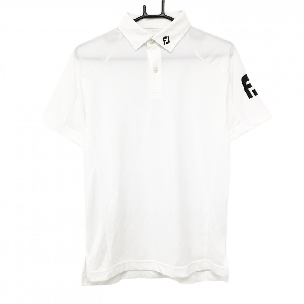 【超美品】フットジョイ 半袖ポロシャツ 白×黒 袖ロゴ メンズ M ゴルフウェア FootJoy