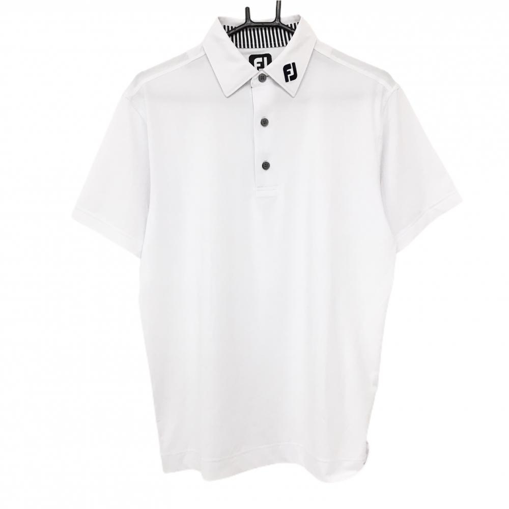 【超美品】フットジョイ 半袖ポロシャツ 白×ネイビー 襟ロゴ刺しゅう メンズ M ゴルフウェア FootJoy