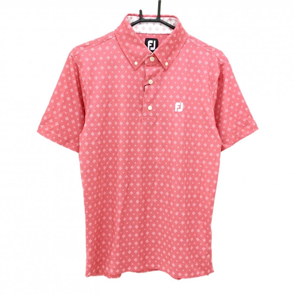 【新品】フットジョイ 半袖ポロシャツ ピンク×白 総柄 ボタンダウン  メンズ M ゴルフウェア FootJoy