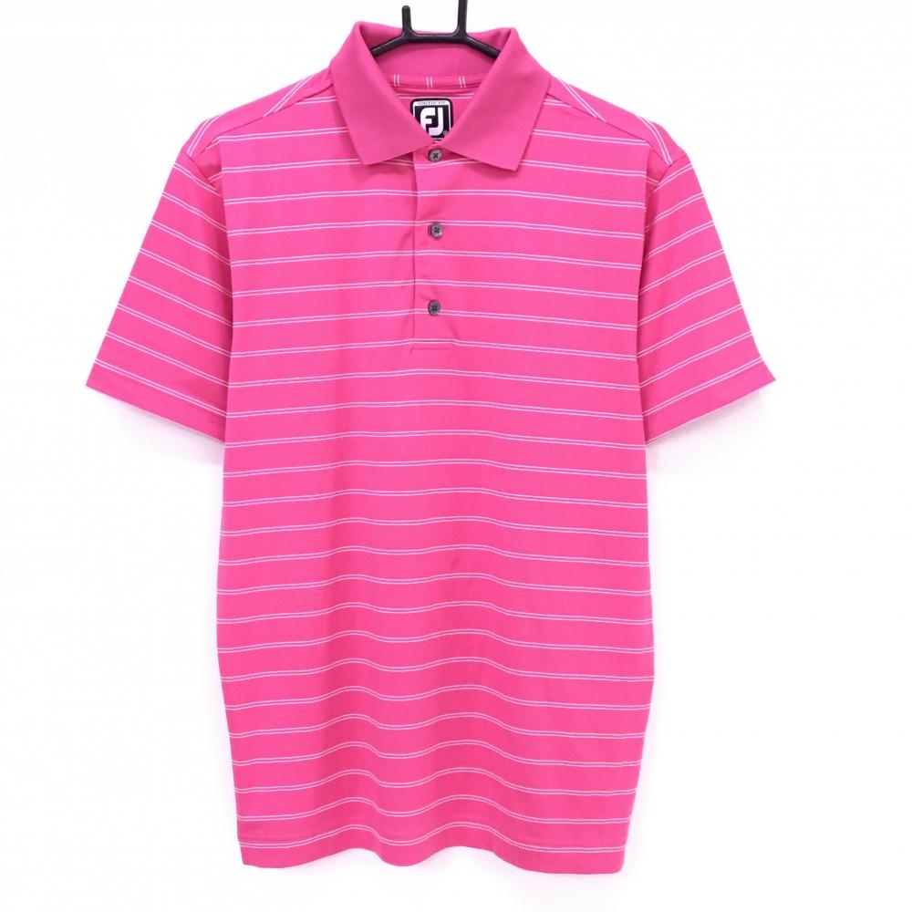 【超美品】フットジョイ 半袖ポロシャツ ピンク×白 ボーダー メンズ S ゴルフウェア FootJoy