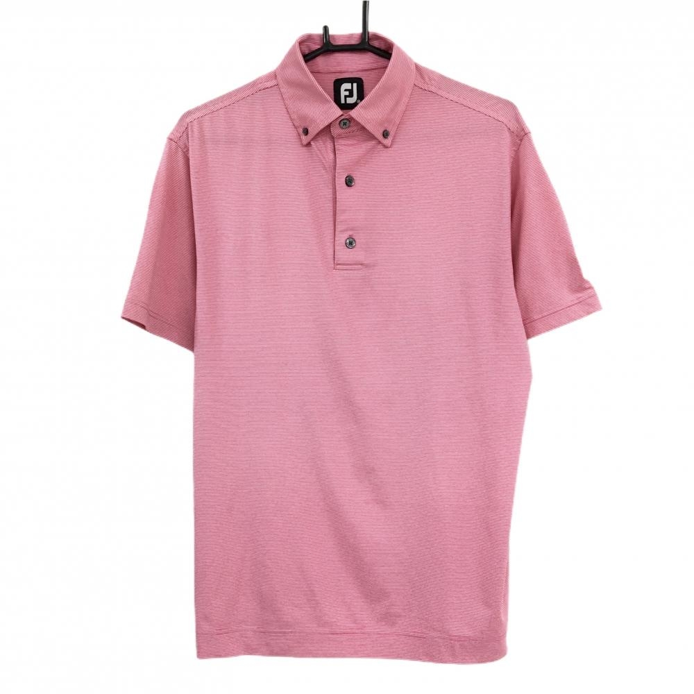 フットジョイ 半袖ポロシャツ ピンク系×白 細ボーダー メンズ M ゴルフウェア FootJoy