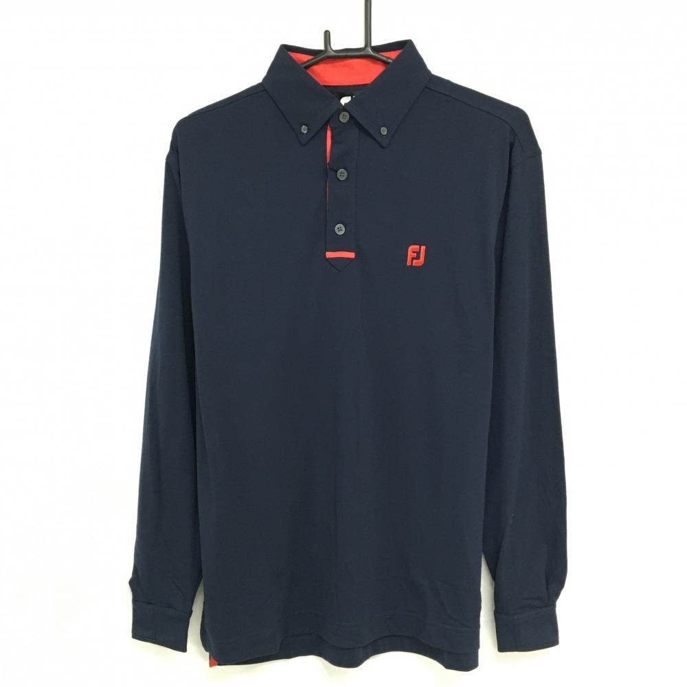 【新品】フットジョイ 長袖ポロシャツ ネイビー 吸水速乾 UVカット メンズ L ゴルフウェア FootJoy