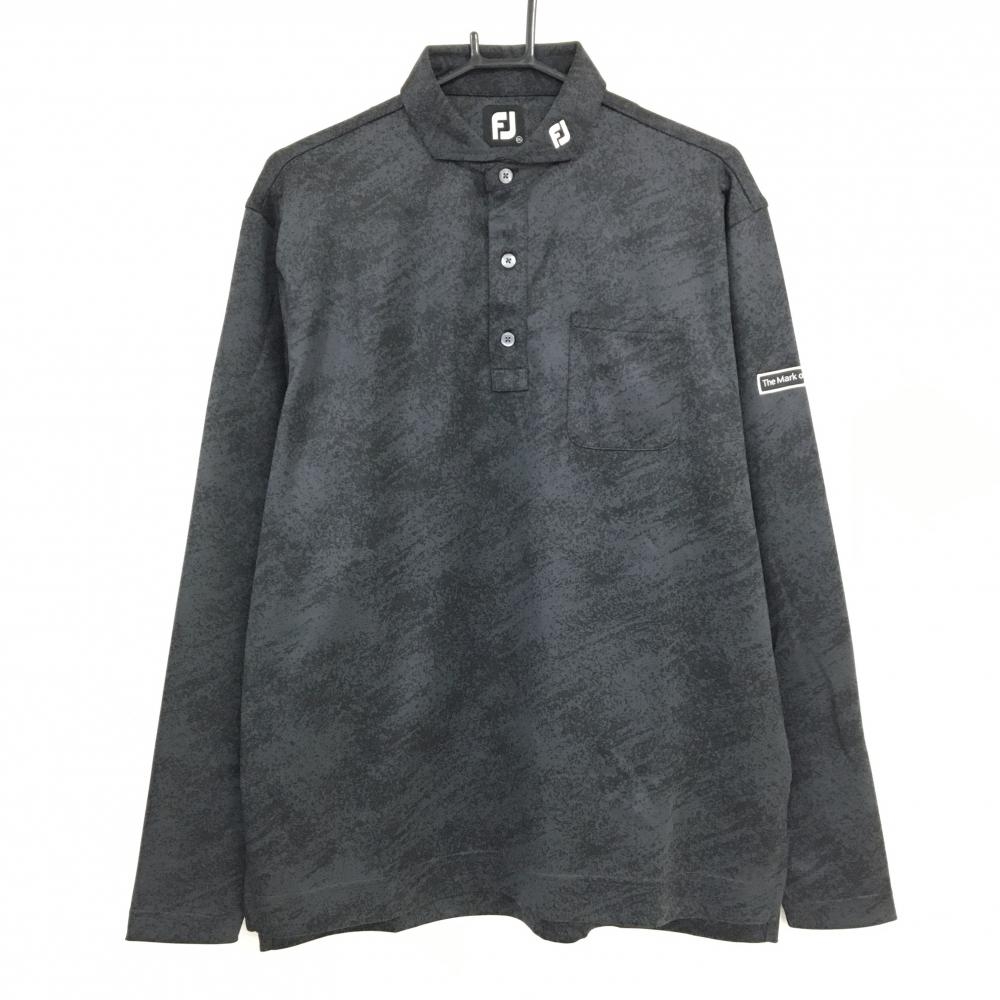 【超美品】フットジョイ 長袖ポロシャツ グレー×黒 総柄 メンズ 2XL ゴルフウェア 大きいサイズ FootJoy