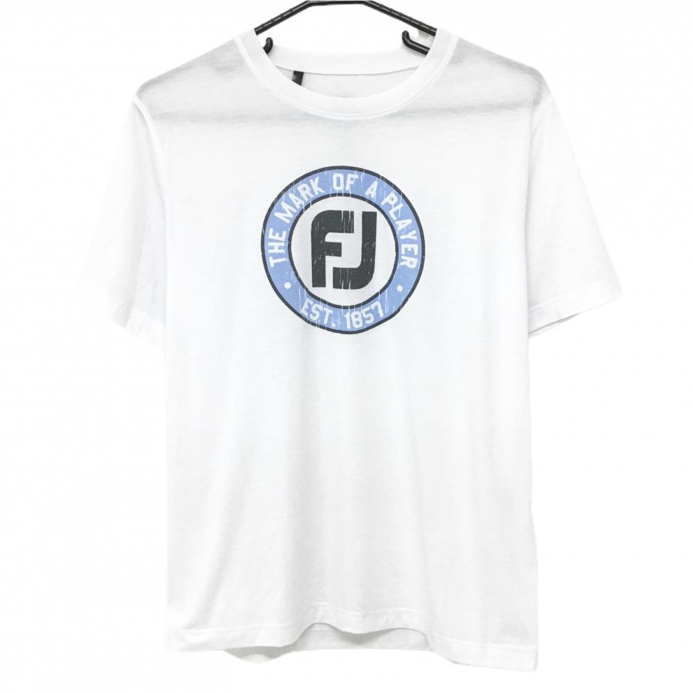 【美品】フットジョイ Tシャツ 白×ライトブルー フロントロゴ メンズ L ゴルフウェア FootJoy