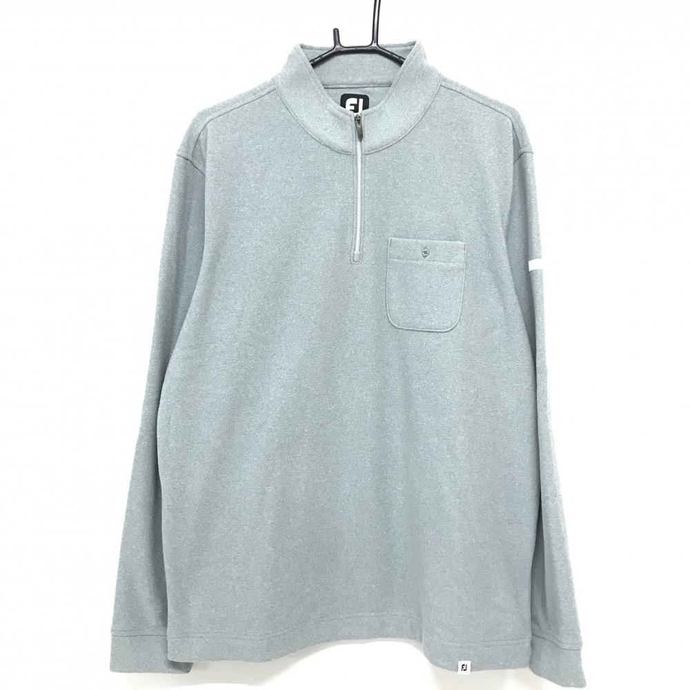 【超美品】フットジョイ 長袖ハイネックシャツ 杢グレー ハーフジップ 胸ポケット  メンズ 2XL ゴルフウェア 大きいサイズ FootJoy