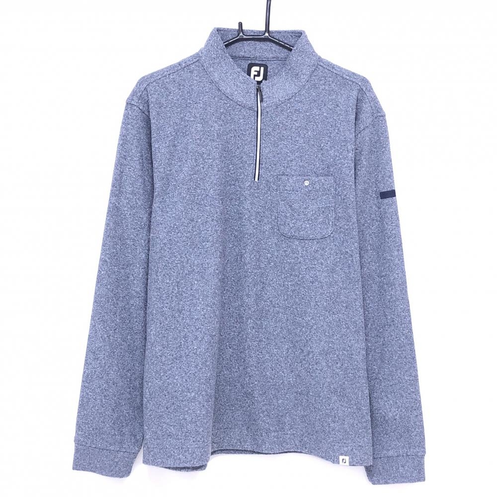 【超美品】フットジョイ 長袖ハイネックシャツ 杢ネイビー ハーフジップ 胸ポケット メンズ 2XL ゴルフウェア FootJoy
