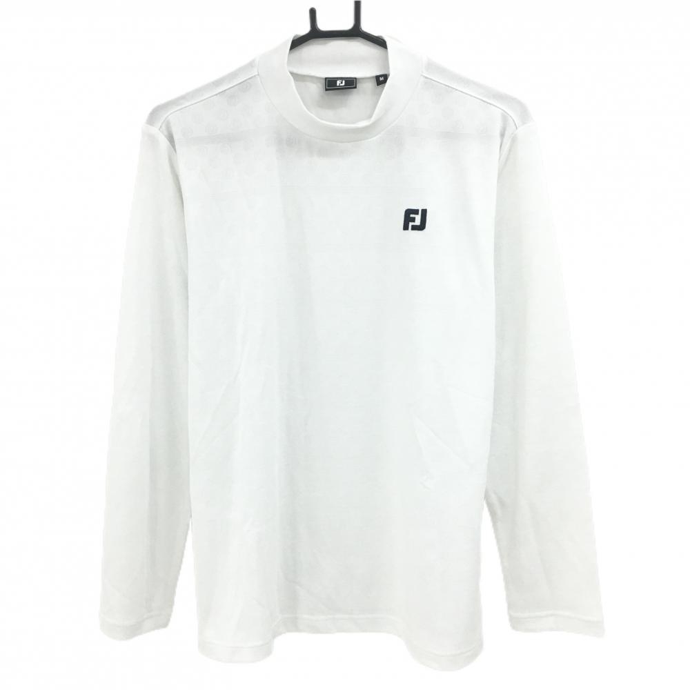 【超美品】フットジョイ 長袖ハイネックシャツ 白 総柄地模様 ロゴネイビー メンズ M ゴルフウェア 2024年モデル FootJoy