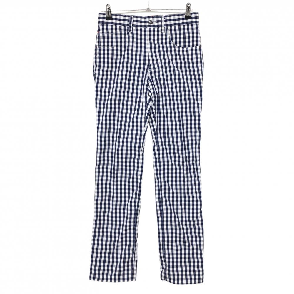 【美品】フットジョイ パンツ ネイビー×白 ギンガムチェック 右ひざ下薄汚れ小 メンズ W28 ゴルフウェア FootJoy