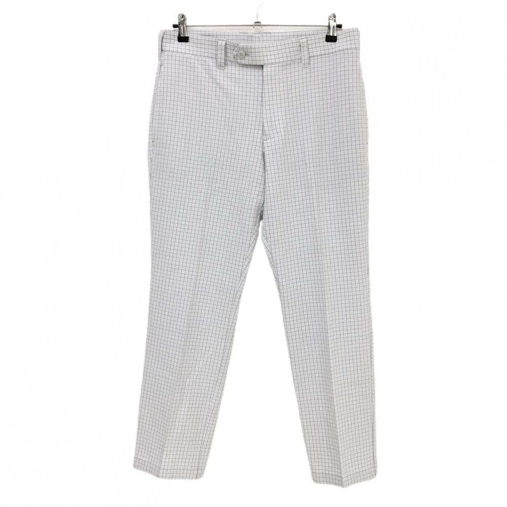 【超美品】フットジョイ パンツ 白×グレー チェック ロゴ刺しゅう メンズ L ゴルフウェア FootJoy