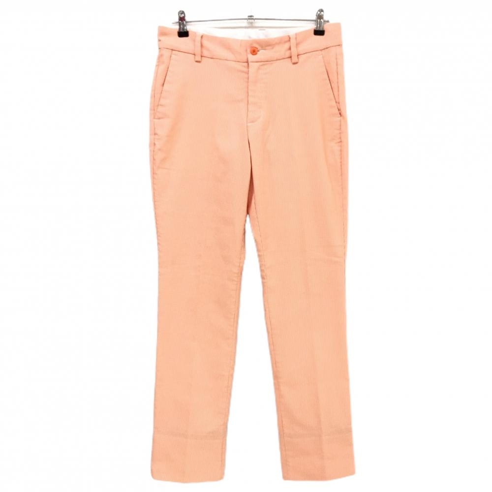【美品】フットジョイ パンツ 白×オレンジ チェック柄 バックロゴ刺しゅう メンズ M ゴルフウェア FootJoy