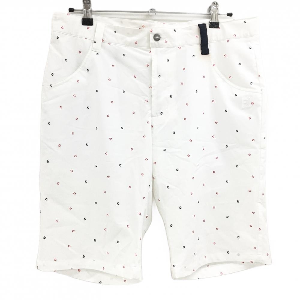 フットジョイ ハーフパンツ 白×ネイビー×レッド ロゴ総柄 裏地メッシュ メンズ XL ゴルフウェア FootJoy