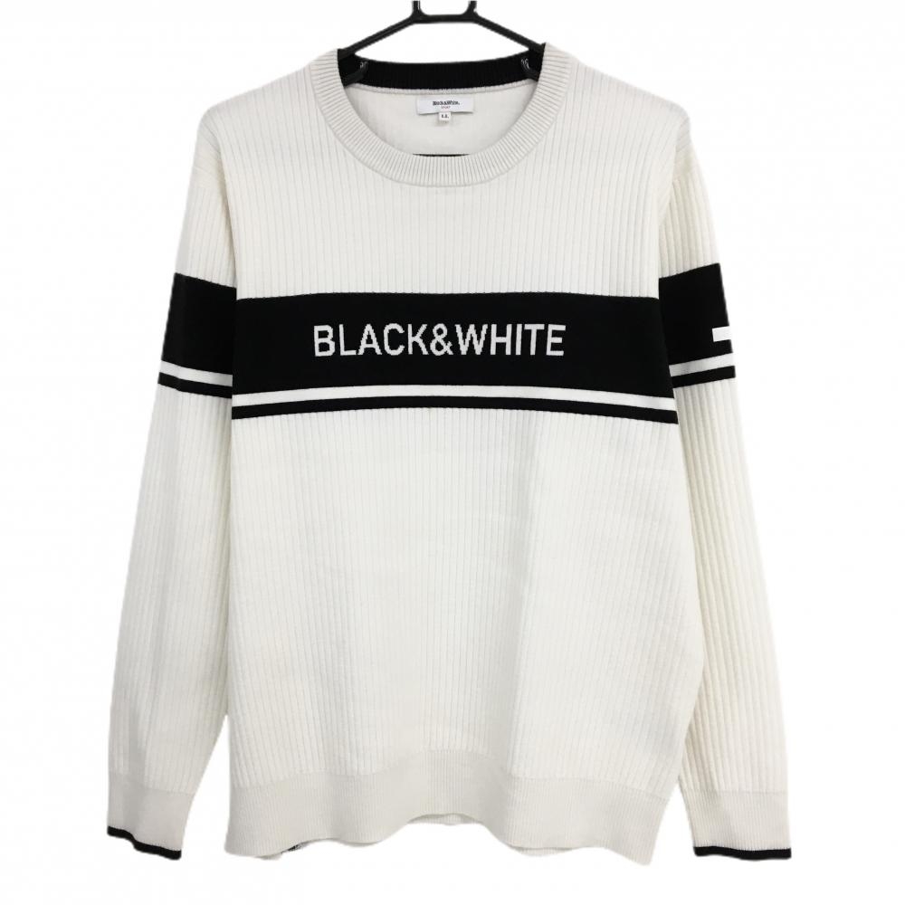 【美品】ブラックアンドホワイト セーター 白×黒 胸ロゴ ニット メンズ LL ゴルフウェア Black＆White