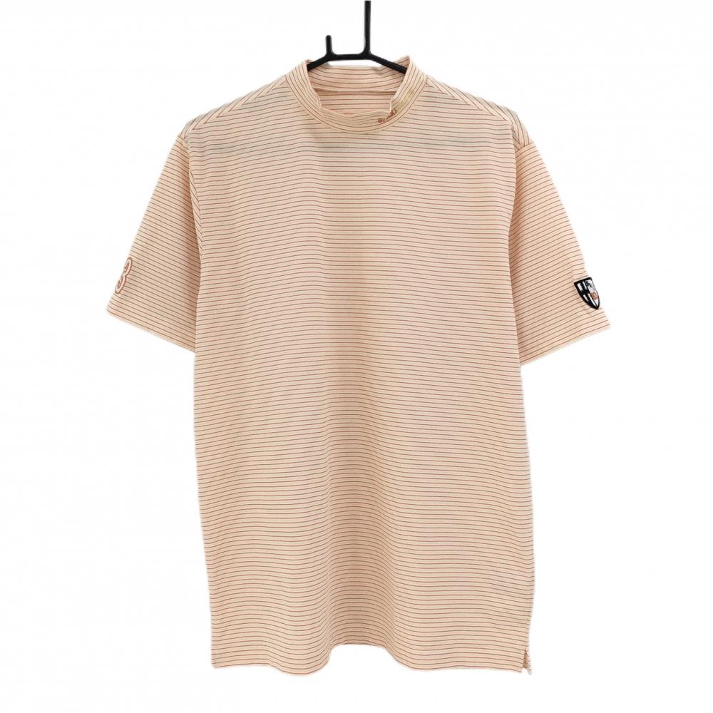 【超美品】ブラックアンドホワイト 半袖ハイネックシャツ オレンジ×イエロー ボーダー  メンズ L ゴルフウェア Black＆White