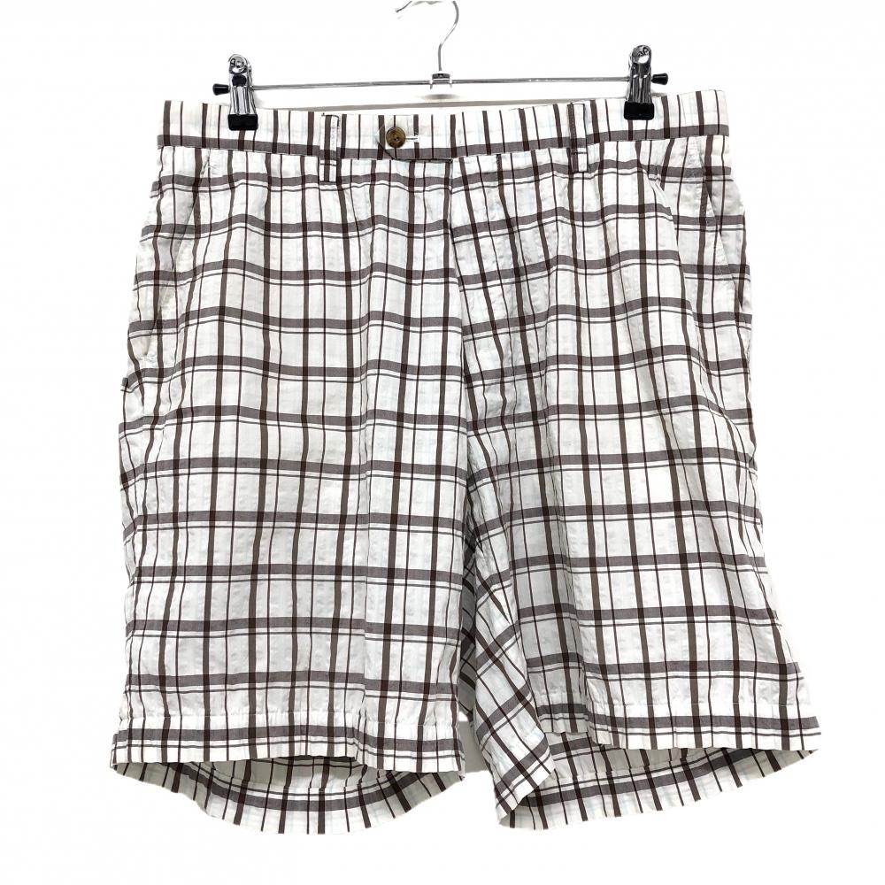 ブラックアンドホワイト ハーフパンツ 白×ブラウン チェック ウエストゴム 薄手 メンズ 88 ゴルフウェア Black＆White