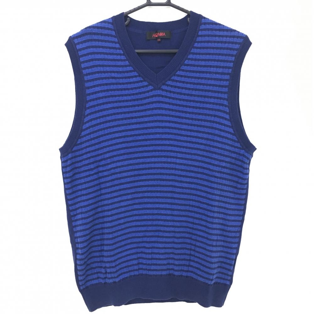 ホンマ ニットベスト ネイビー×ブルー 前面ボーダー Vネック アクリル・コットン混 メンズ LL ゴルフウェア HONMA