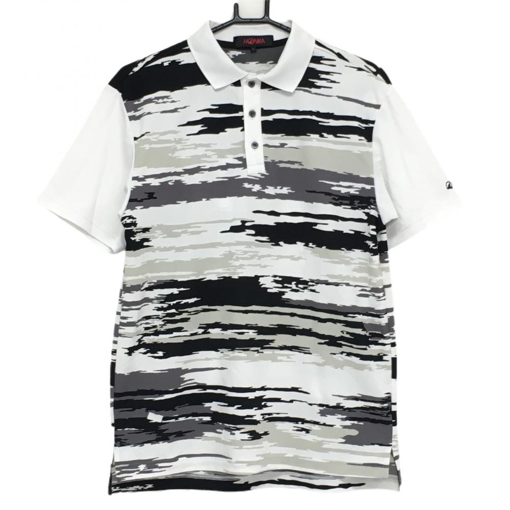 【美品】ホンマ 半袖ポロシャツ 白×黒 総柄  メンズ L ゴルフウェア HONMA 画像