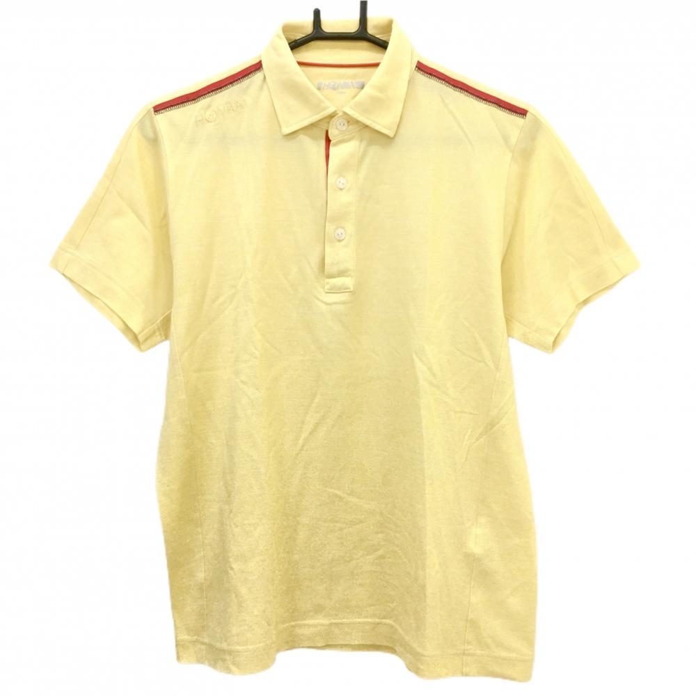 【超美品】ホンマ 半袖ポロシャツ イエロー×レッド 肩ロゴ刺しゅう メンズ M ゴルフウェア HONMA