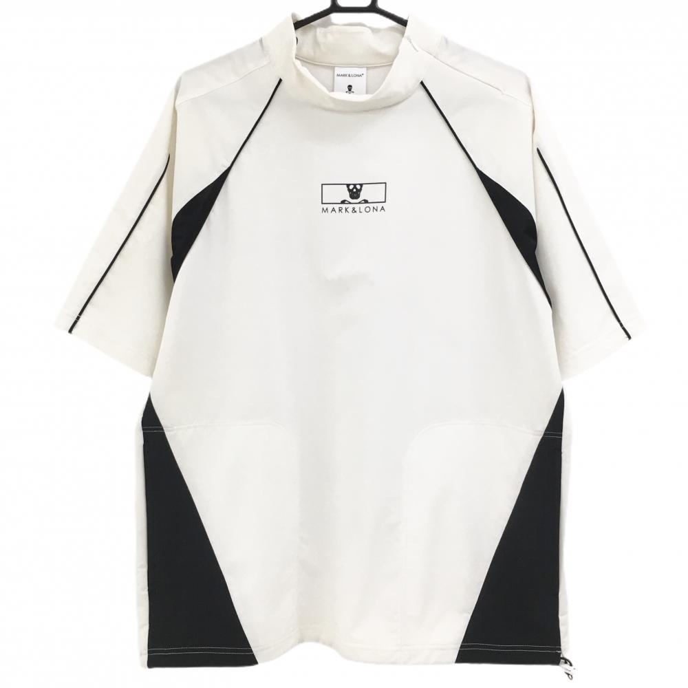【超美品】マークアンドロナ 半袖ハイネックスニード 白×黒 4WAYストレッチ メンズ 48(L) ゴルフウェア 2024年モデル MARK＆LONA