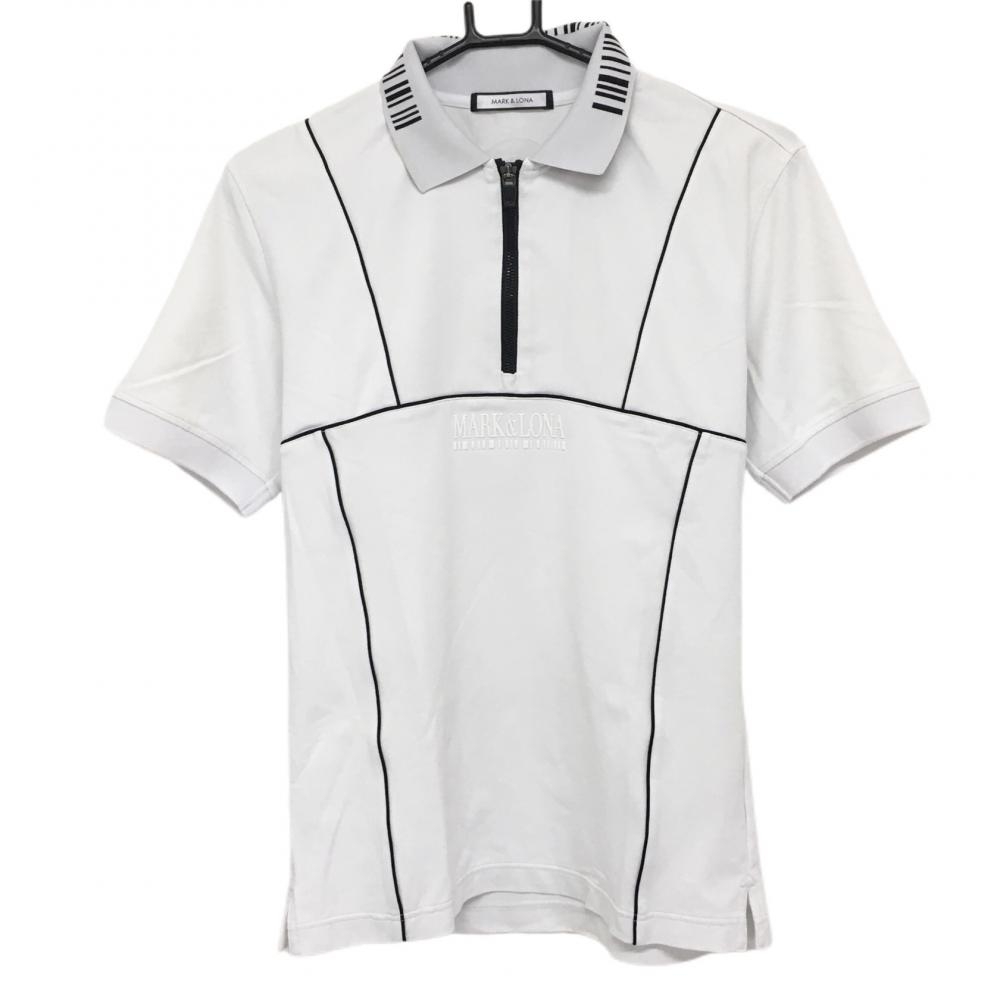マークアンドロナ 半袖ポロシャツ 白×黒 ハーフジップ  メンズ 44 ゴルフウェア MARK＆LONA 画像
