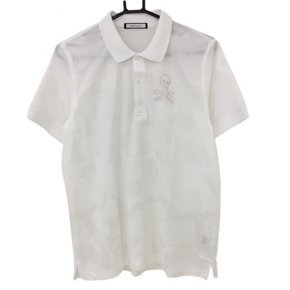 マークアンドロナ 半袖ポロシャツ 白 迷彩 カモフラ スカル  メンズ 50 ゴルフウェア MARK＆LONA 画像