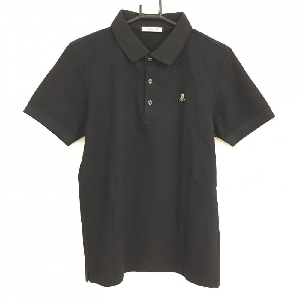 マークアンドロナ 半袖ポロシャツ 黒 シンプル スカルワッペン メンズ 46(M) ゴルフウェア MARK＆LONA