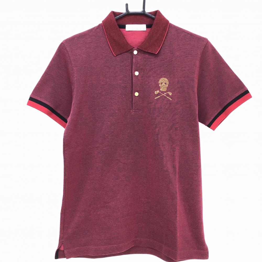 【超美品】マークアンドロナ 半袖ポロシャツ レッド×黒 ラインストーンスカル メンズ M ゴルフウェア MARK＆LONA