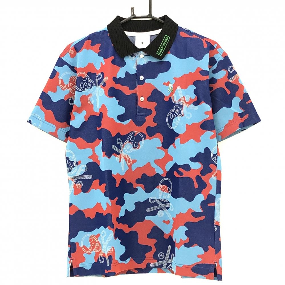 【新品】マークアンドロナ 半袖ポロシャツ ブルー×レッド  メンズ 46(M) ゴルフウェア 2022年 木村拓哉着用モデル MARK＆LONA