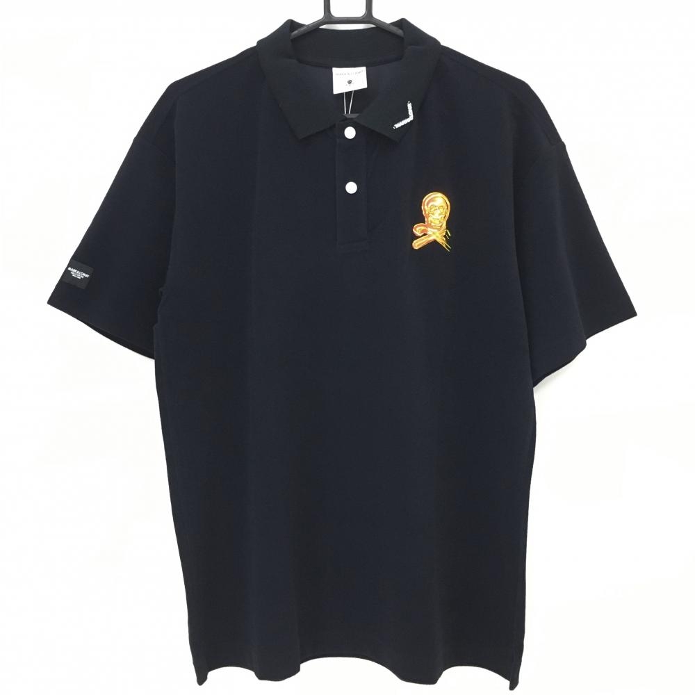 【新品】マークアンドロナ 半袖ポロシャツ 黒 パイル生地 スカル Carvico メンズ 50(XL) ゴルフウェア 2024年モデル MARK＆LONA