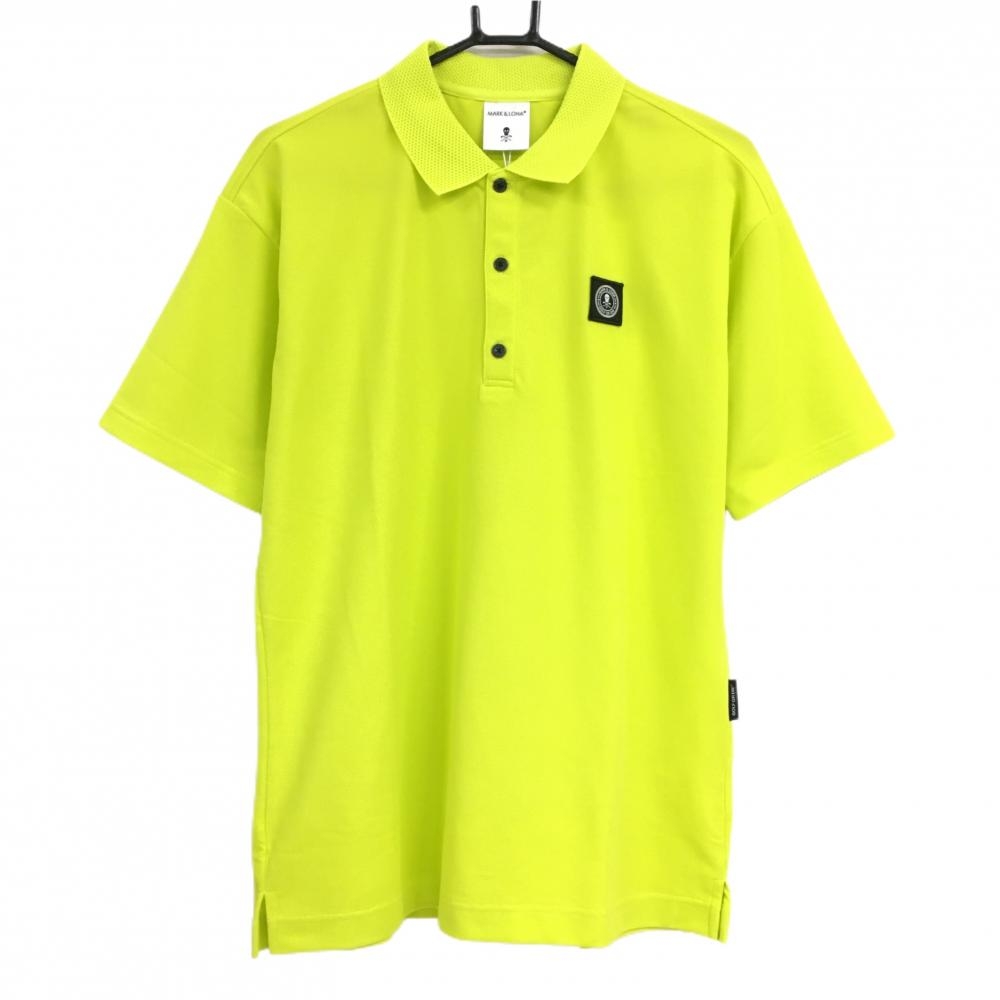 【新品】マークアンドロナ 半袖ポロシャツ グリーンイエロー 襟ニット スカルワッペン メンズ 48(L) ゴルフウェア 2023年モデル MARK＆LONA
