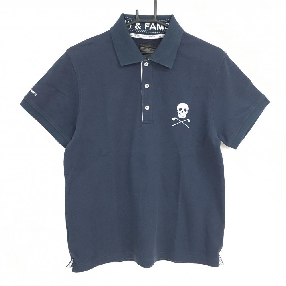 マークアンドロナ 半袖ポロシャツ ネイビー スカルグレー RICH&FAMOUS メンズ XL ゴルフウェア MARK＆LONA