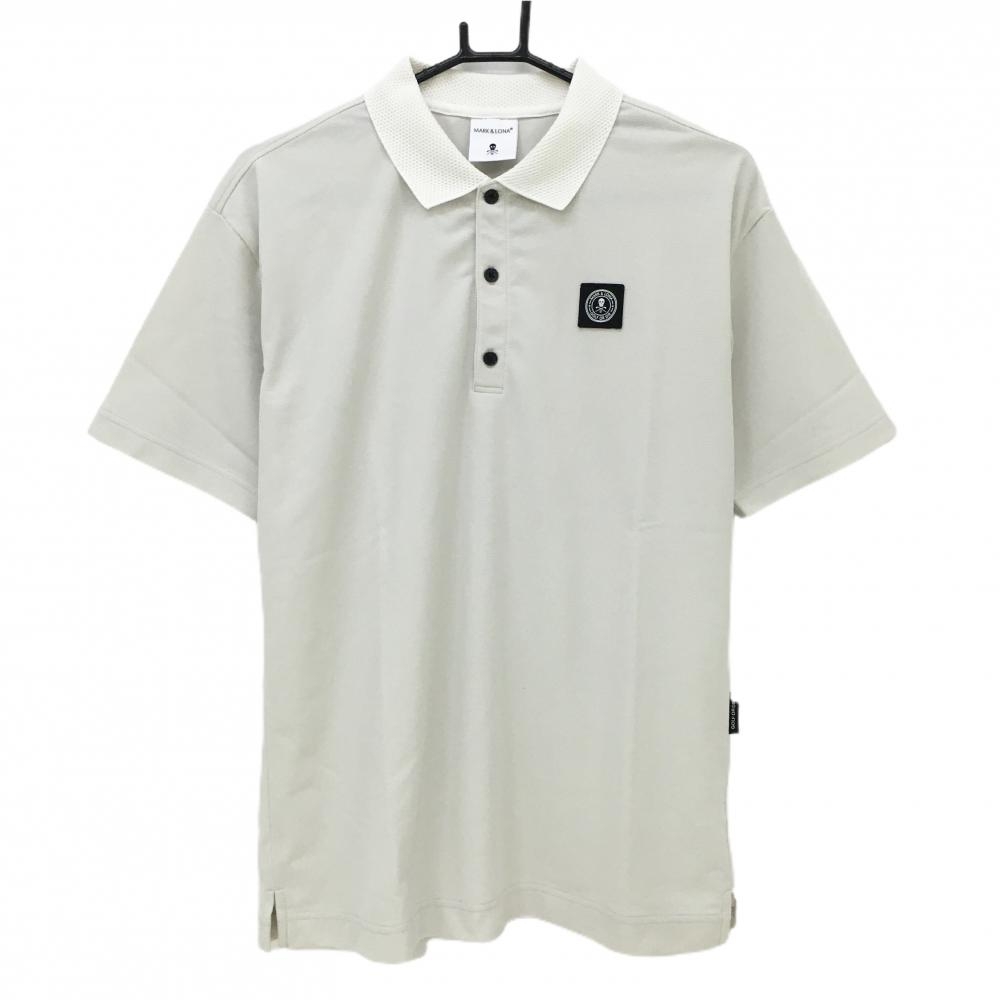 【美品】マークアンドロナ 半袖ポロシャツ ライトグレー 襟メッシュ スクエアワッペン メンズ 48(L) ゴルフウェア 2023年モデル MARK＆LONA