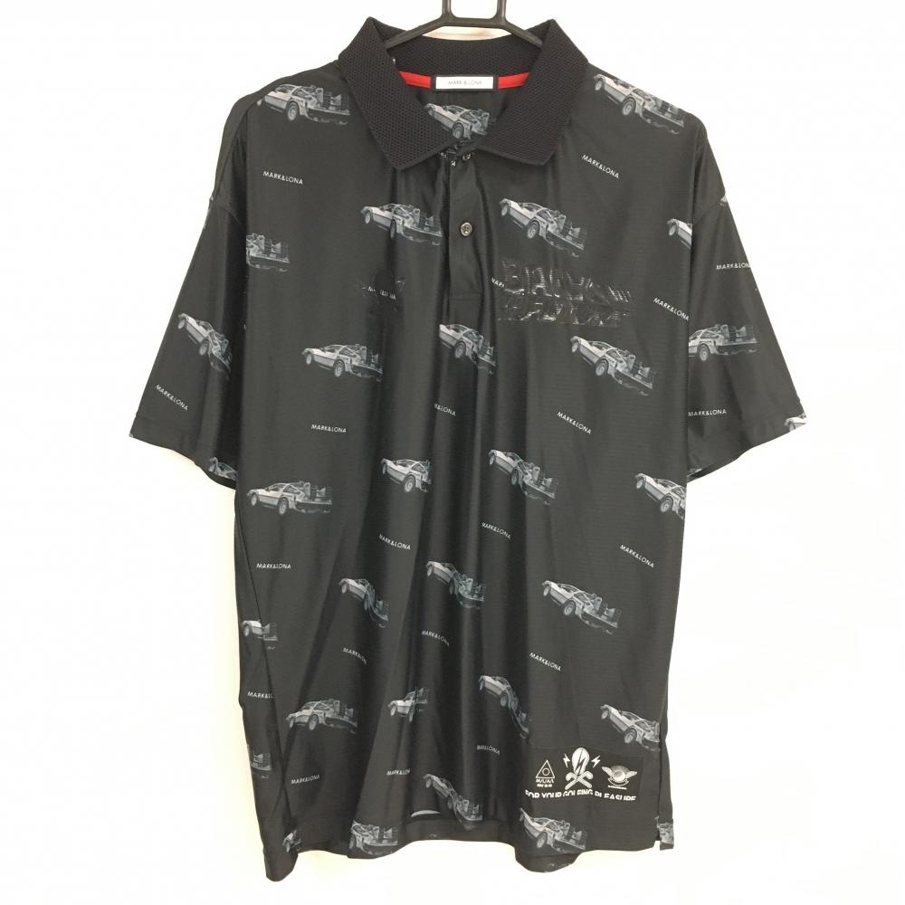 マークアンドロナ 半袖ポロシャツ 黒×グレー 車柄 BACK TOTHE FUTURE メンズ 48(L) ゴルフウェア MARK＆LONA