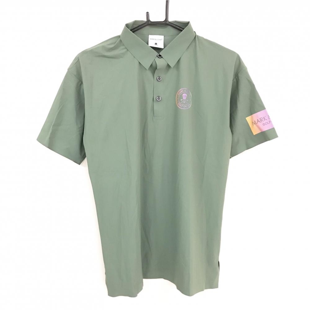 【超美品】マークアンドロナ 半袖ポロシャツ カーキ 背面パンチング穴ロゴ メンズ 46(M) ゴルフウェア MARK＆LONA