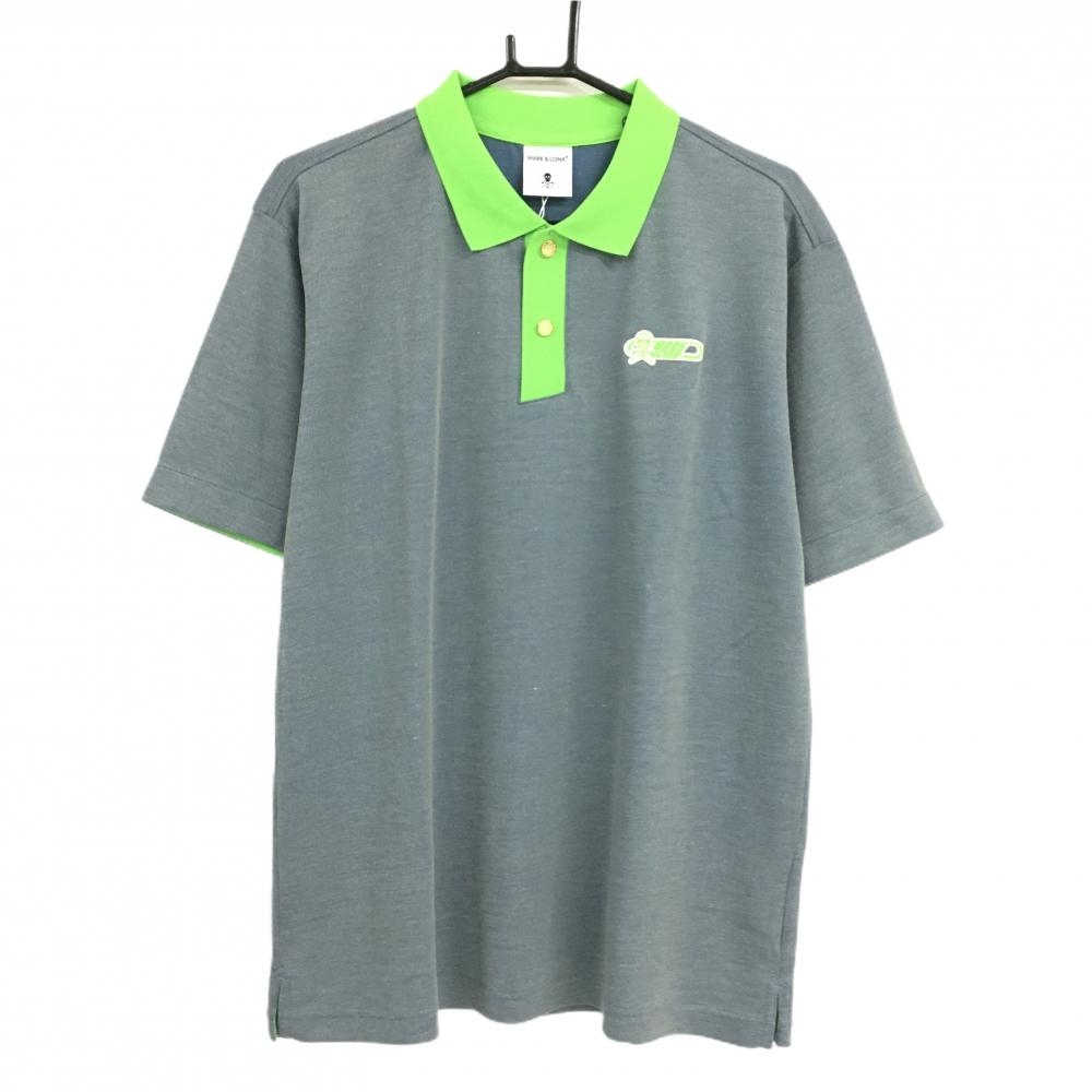 【新品】マークアンドロナ 長袖ポロシャツ ブルー系×ライトグリーン メンズ 50(XL) ゴルフウェア 2023年木村拓哉着用モデル MARK＆LONA