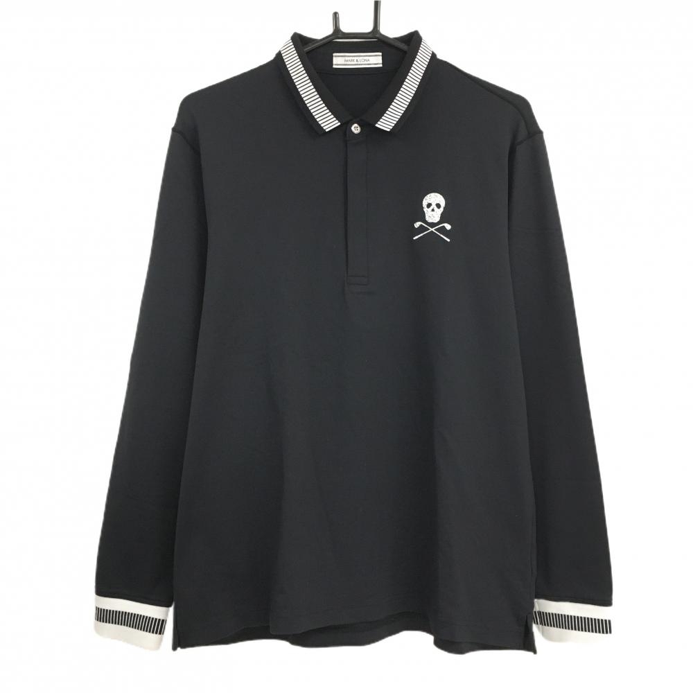 マークアンドロナ 長袖ポロシャツ 黒×白 スカル メンズ 50(XL) ゴルフウェア MARK＆LONA