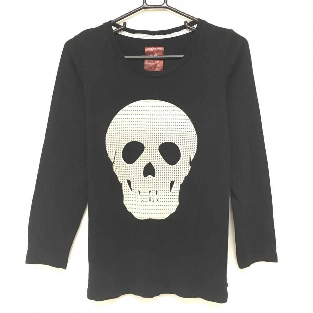 【美品】マークアンドロナ 長袖Ｔシャツ 黒×ベージュ ビッグスカル ラインストーン メンズ S ゴルフウェア MARK＆LONA
