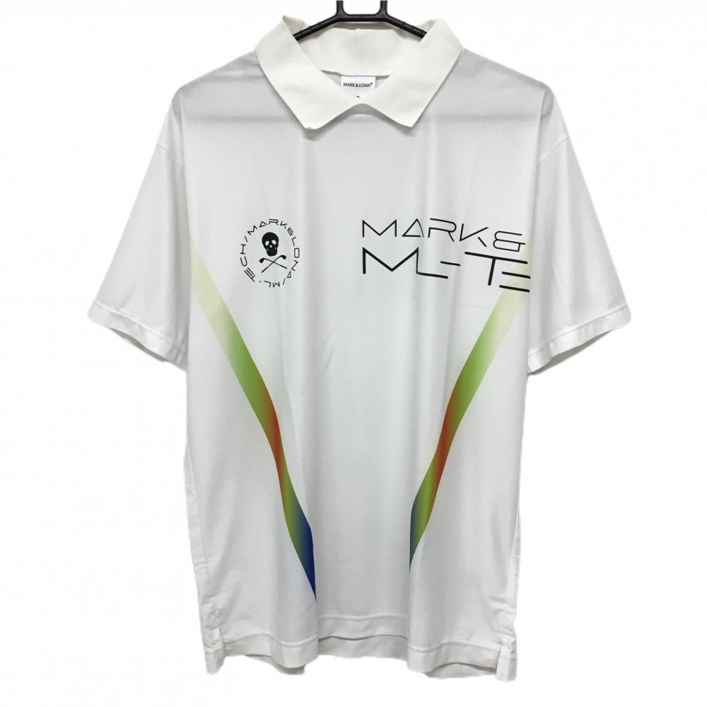 【美品】マークアンドロナ 襟付半袖シャツ 白×黒  スカル 木村拓哉着用モデル メンズ 48(L) ゴルフウェア 2024年モデル MARK＆LONA