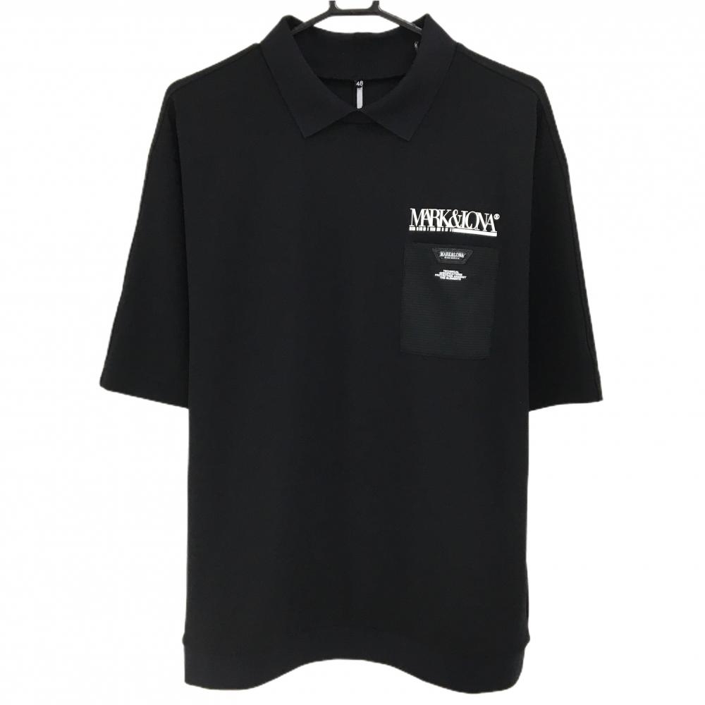 【新品】マークアンドロナ 襟付き半袖シャツ 黒 胸ポケット CODE メンズ 48(L) ゴルフウェア MARK＆LONA