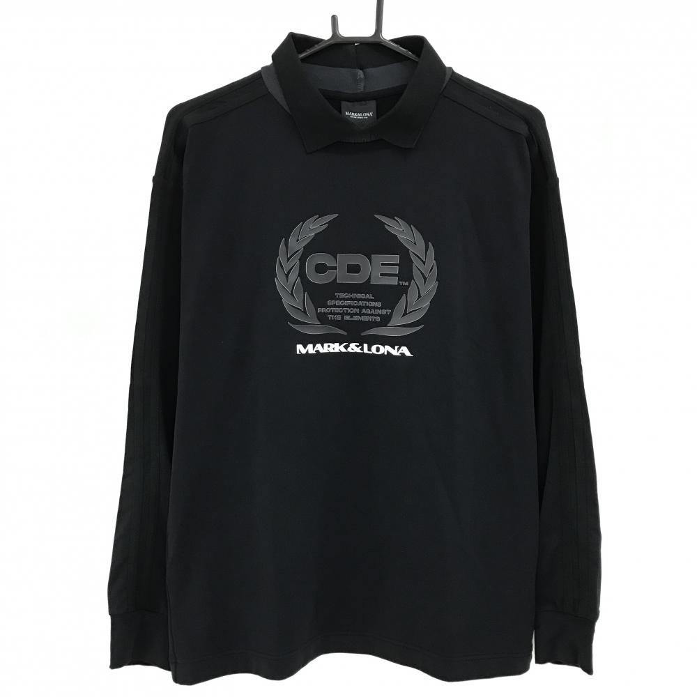 【超美品】マークアンドロナ 襟付長袖シャツ 黒 胸プリント 裏微起毛 CDE メンズ 46(M) ゴルフウェア 2024年モデル MARK＆LONA
