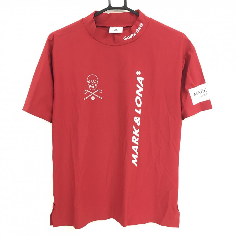 【超美品】マークアンドロナ 半袖ハイネックシャツ レッド×白  背面パンチング  メンズ 44(S) ゴルフウェア 2022年モデル MARK＆LONA