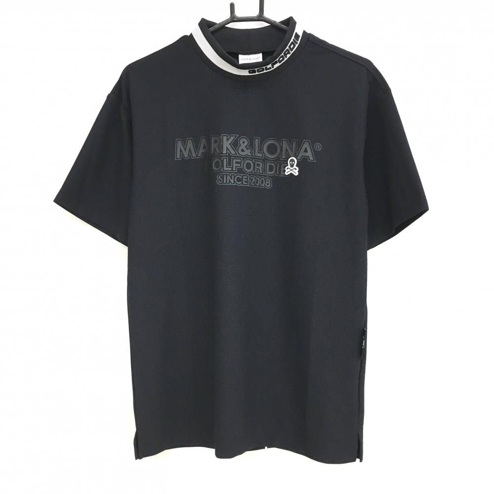 【新品】マークアンドロナ 半袖ハイネックシャツ 黒 胸ロゴ 吸水速乾 UVカット メンズ 46(M) ゴルフウェア 2024年モデル MARK＆LONA