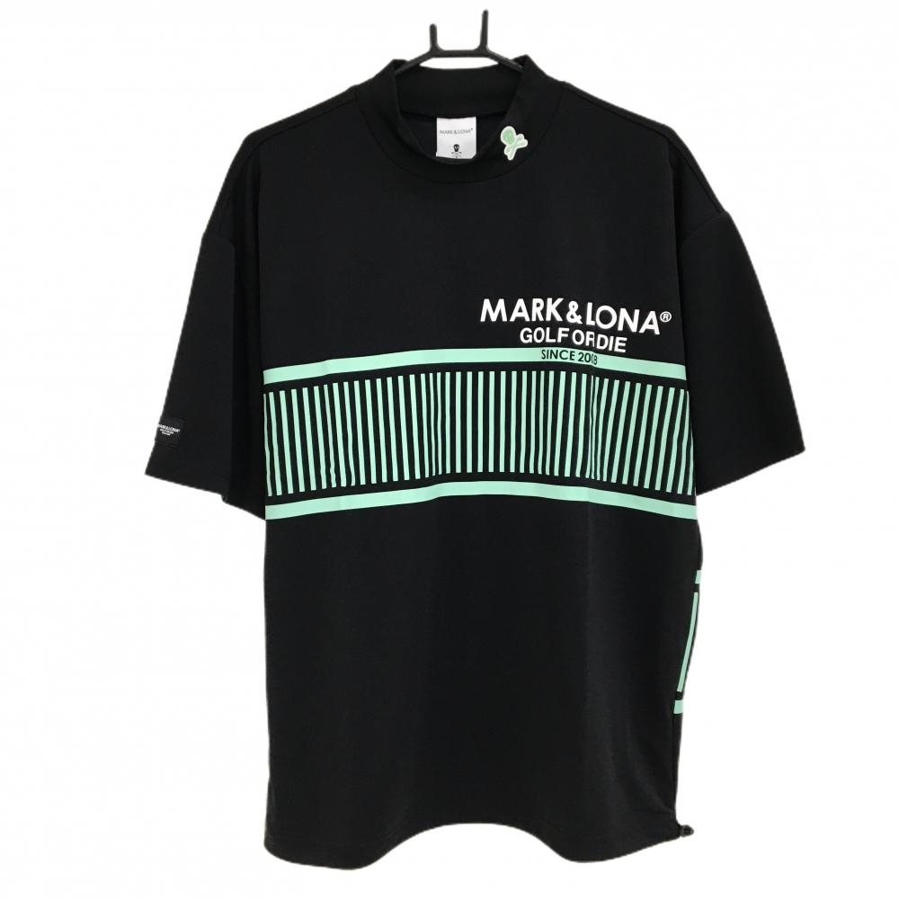【新品】マークアンドロナ 半袖ハイネックシャツ 黒×グリーン 胸プリント メンズ 48(L) ゴルフウェア 2024年モデル MARK＆LONA