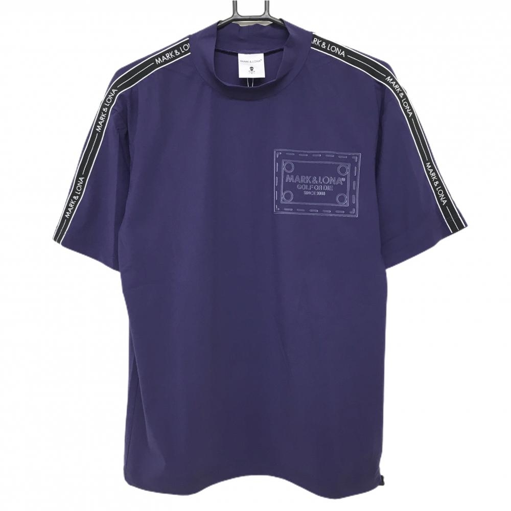 【新品】マークアンドロナ 半袖ハイネックシャツ パープル 肩ライン 通気性 速乾性 メンズ 46(M) ゴルフウェア 2024年モデル MARK＆LONA