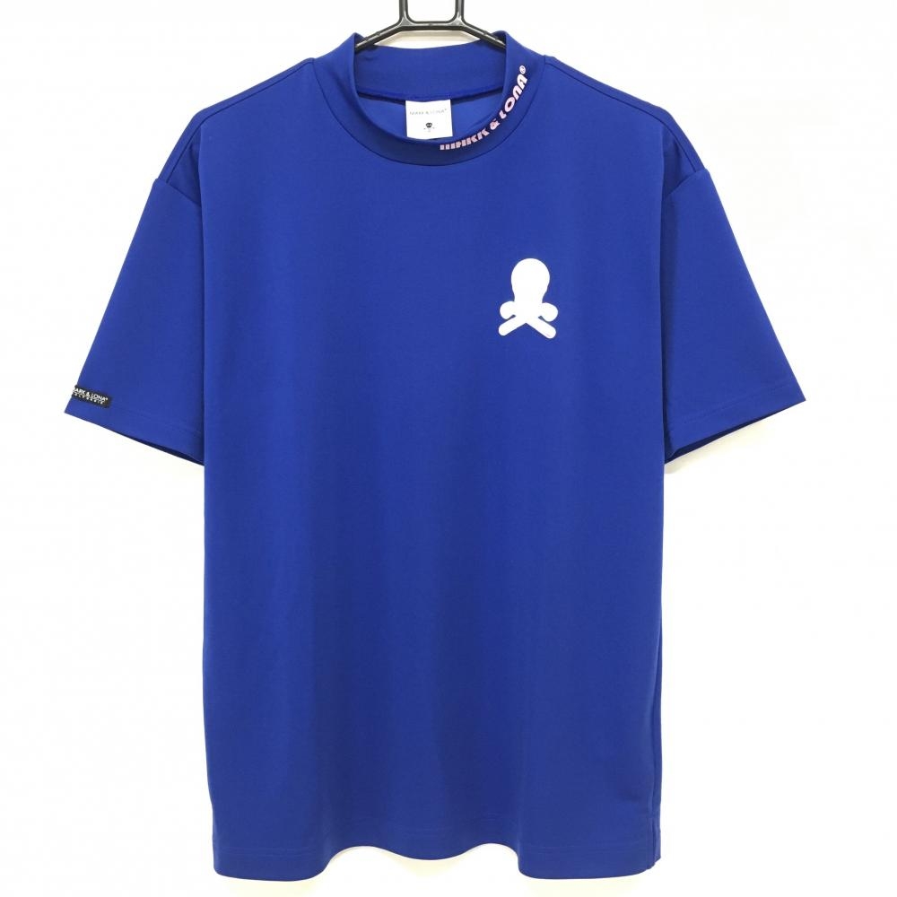 【新品】マークアンドロナ 半袖ハイネックシャツ ブルー アイアンスカルドライタッチ メンズ 50(XL) ゴルフウェア 2024年モデル MARK＆LONA