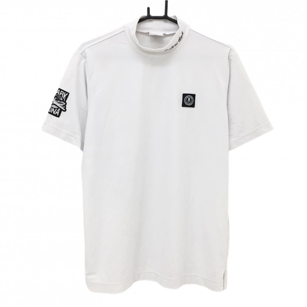 【超美品】マークアンドロナ 半袖ハイネックシャツ 白×黒 ミニパイル調  メンズ 48(L) ゴルフウェア 2023年モデル MARK＆LONA