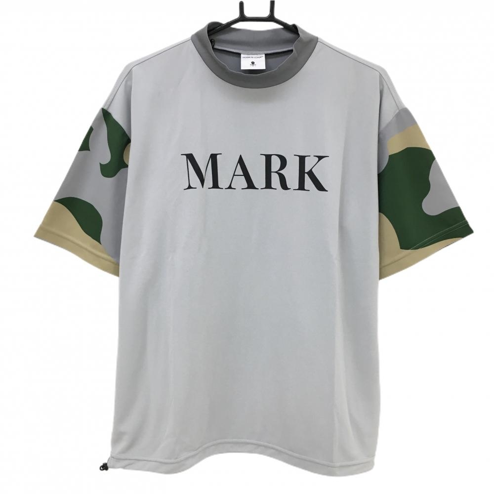 【美品】マークアンドロナ 半袖ハイネックシャツ ライトグレー×グリーン  メンズ 48(L) ゴルフウェア MARK＆LONA